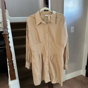 ASOS Design Beige Balloon Sleeve Button Down Short Dress